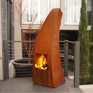 Outdoor/Garten Kamin Feuersäule Maca XL in Corten Stahl Terrassenofen