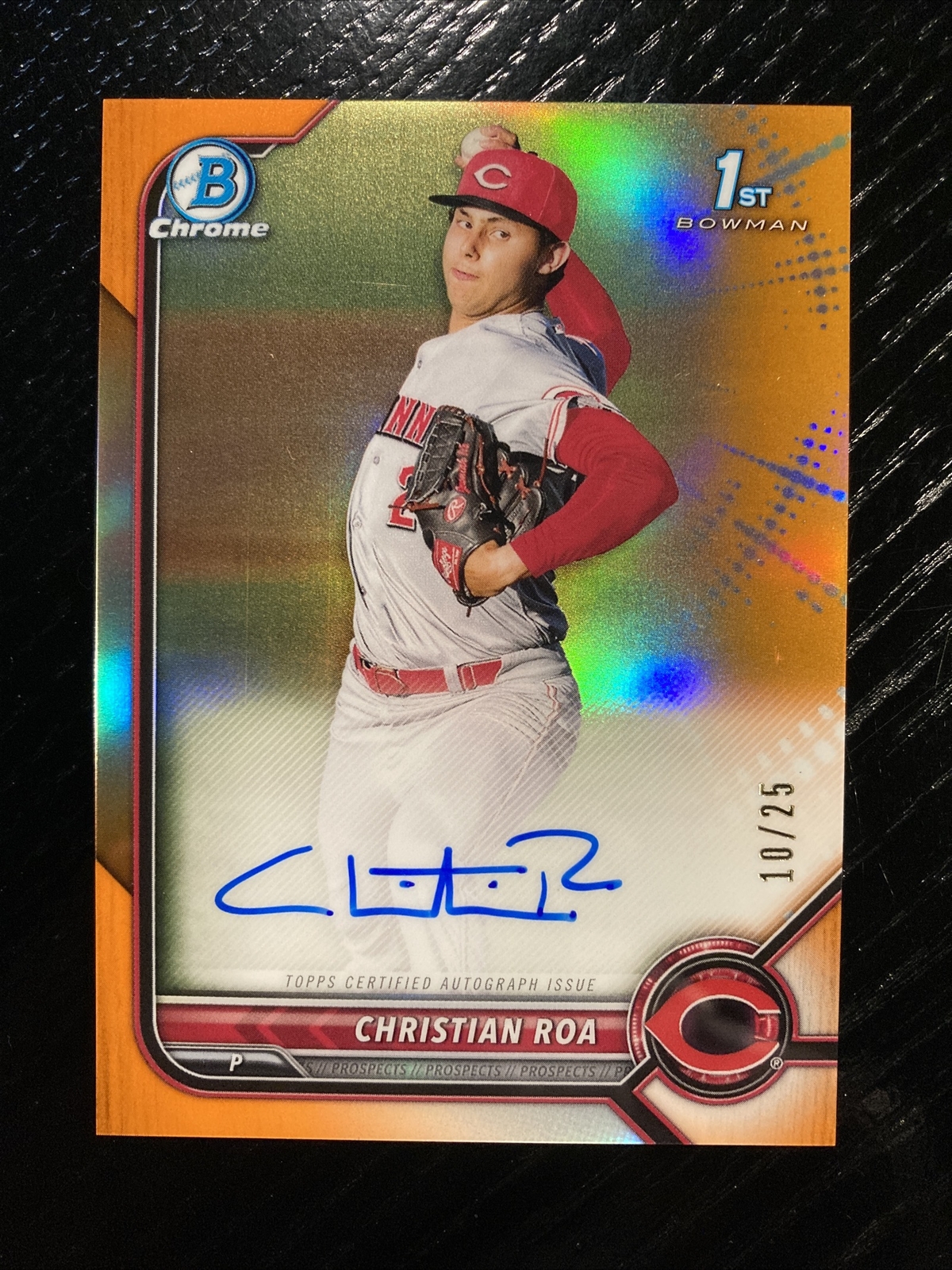 2022 Bowman Chrome Prospect Auto Orange #CPA-CRA Christian Roa 10/25 - Reds