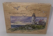 Stamps Happen His Symphony D. Morgan Lighthouse Seagulls Rubber Stamp New