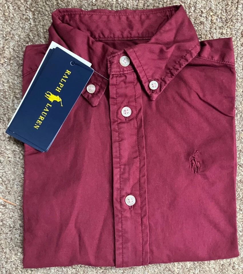 NWT Ralph Lauren Polo Button Up Shirt, Kids, Burgundy Red, Various Sizes - Image 2 of 3