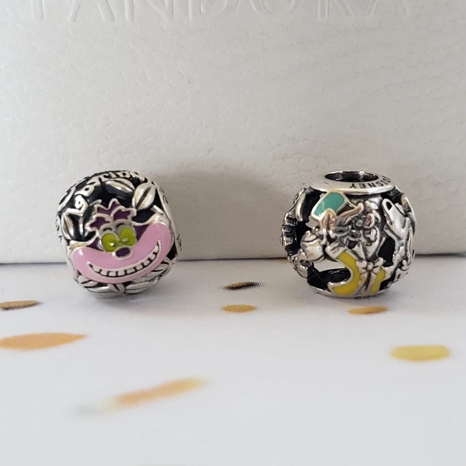 Set of 2 New Authentic Pandora Alice in Wonderland and Cheshire Cat Charms - Image 2 of 4