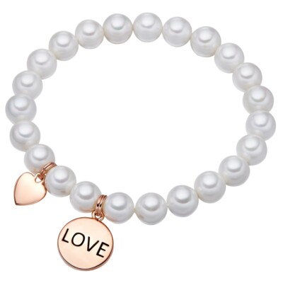 luluandjane Damen Perlen-Armband Love Messing Muschelkernperle 19,0 cm