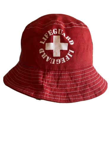 Red Lifeguard Bucket Hat Cap Cotton 