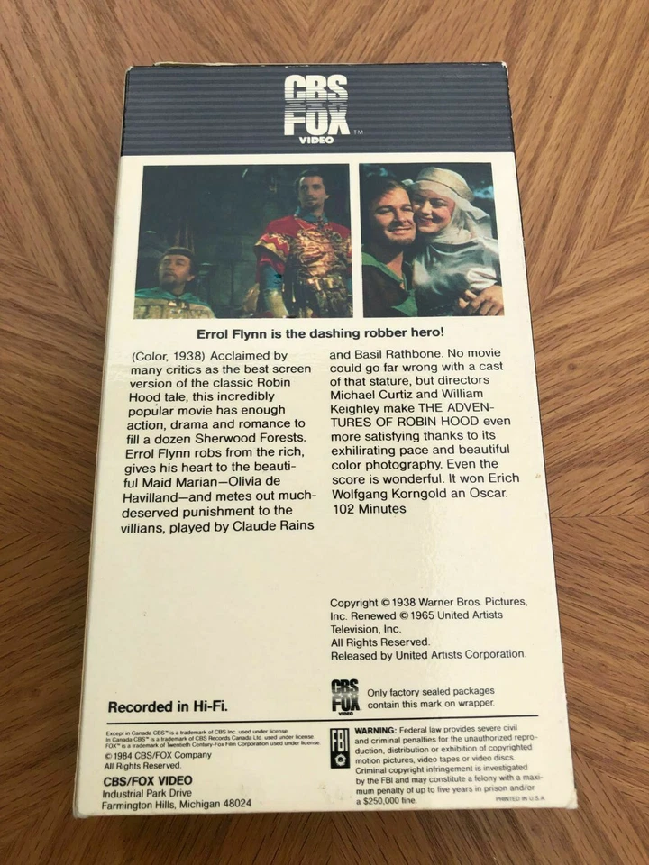 The Adventures Of Robin Hood VHS VCR Video Tape Used Errol Flynn CBS FOX  Foto 2 de 4