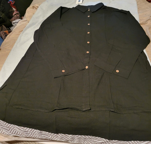 Minibee Women's Black Long Sleeve Shirt Button Down Blouse Tunic High Low 2XL - Picture 2 of 7