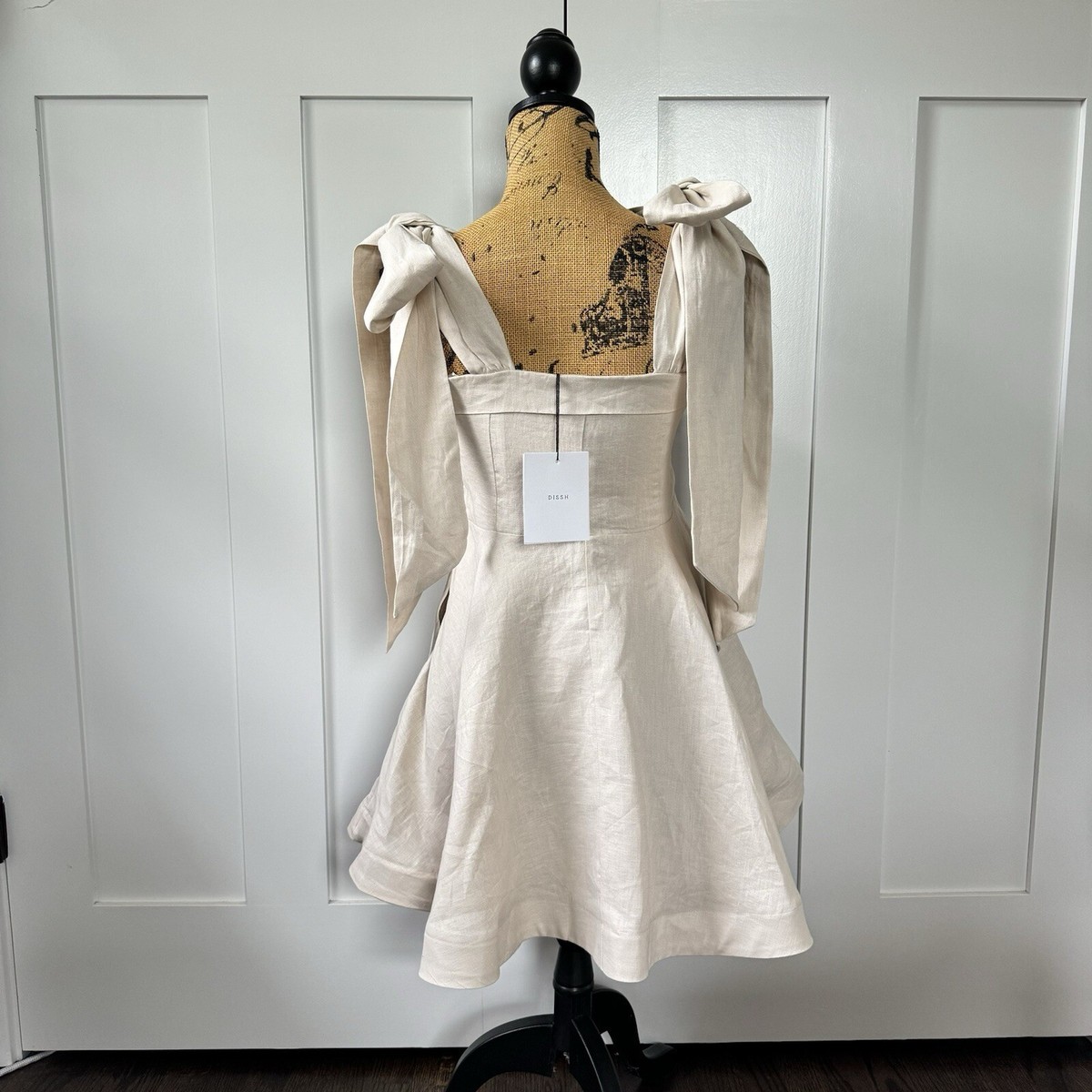 chinese dress ladies Aisle White Linen Bow Back Dress