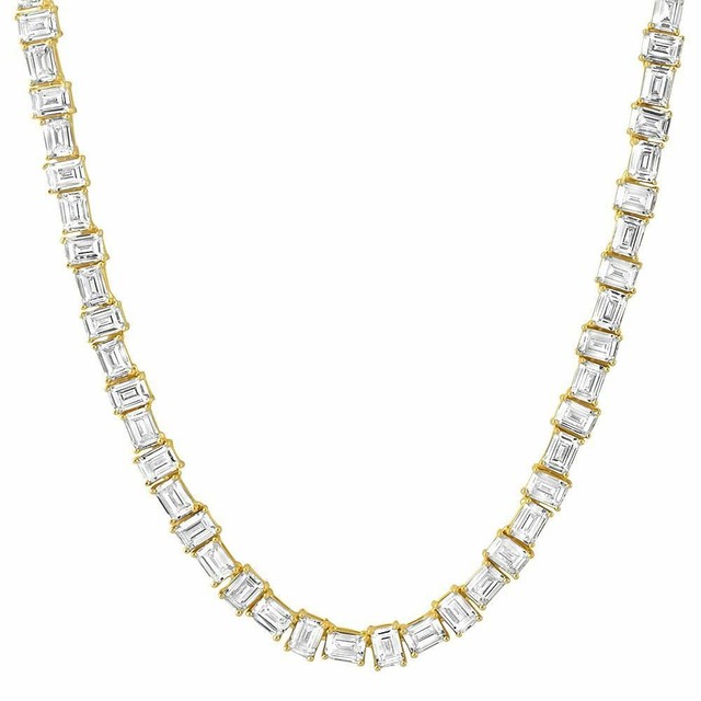 14K Gold Pure Water Emerald Cut VVS Tennis Chain Necklace eBay