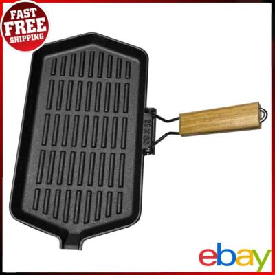 31 x 19 cm Gusseisen Grillpfanne rechteckig Bratpfanne für Wandern Picknick Kochen