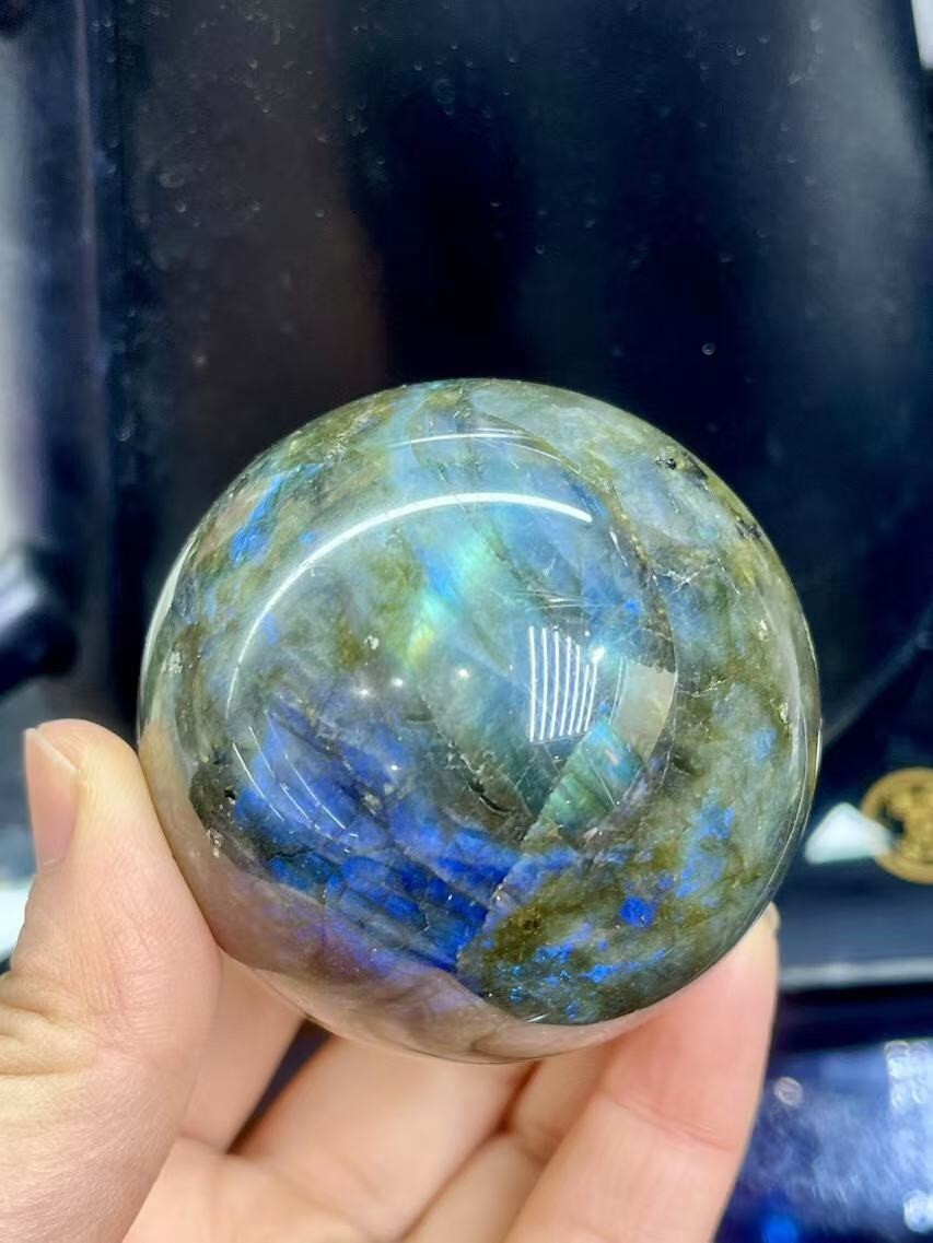 Natural Elongated Stone Blue Light Ball, Hand Polished Gift Healing