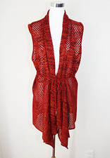 Indigo Woman's Long Vest Red Melange Pointelle Knit Pointed Front Panels Xl #03