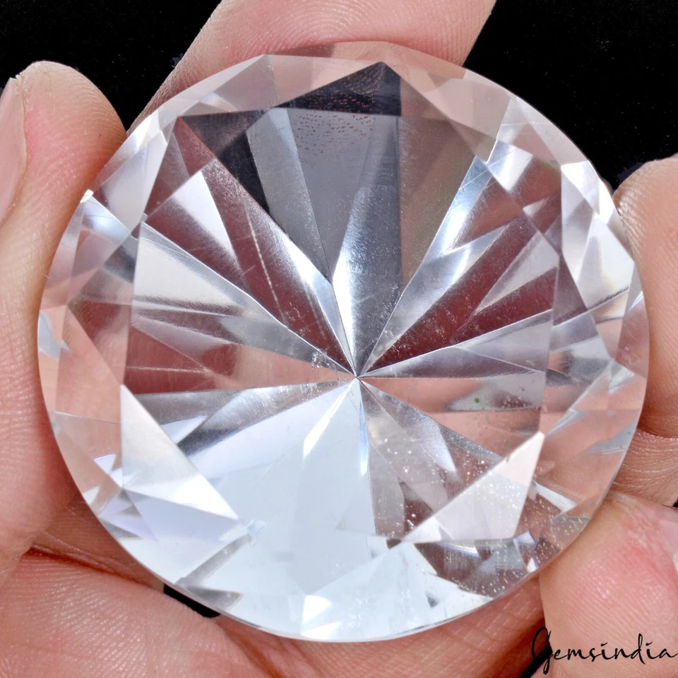 330 Ct Natural Crystal White Quartz 44mm Round Diamond Cut Loose Brazil Gemstone - Image 4 of 4
