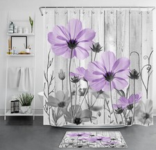 Garden Vintage Purple Wildflower Bathroom Waterproof Fabric Shower Curtain Set