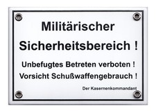Emailleschild Warnschild Milit&auml;rischer Sicherheitsbereich! NEU!