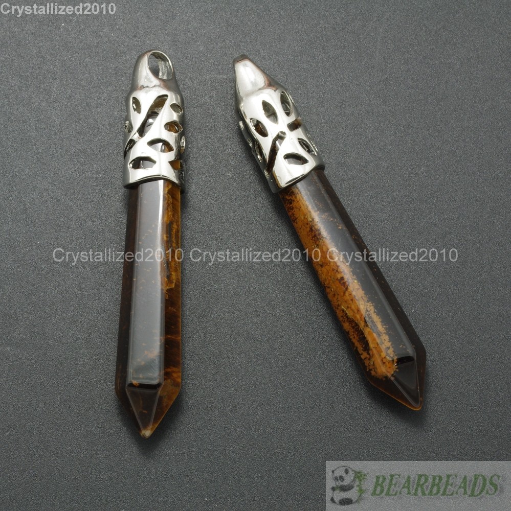 Collar de cuero colgante de chakra Reiki en punta hexagonal largo con piedras preciosas naturales