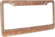 1 Luxury Gold Champagne Crystal License Plate Frame Caps Made With Swarovski