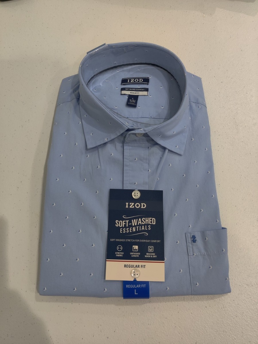 NWT IZOD Men's Long Sleeve Performance Dress Shirt Size 16 34/35 Blue $65  JK173