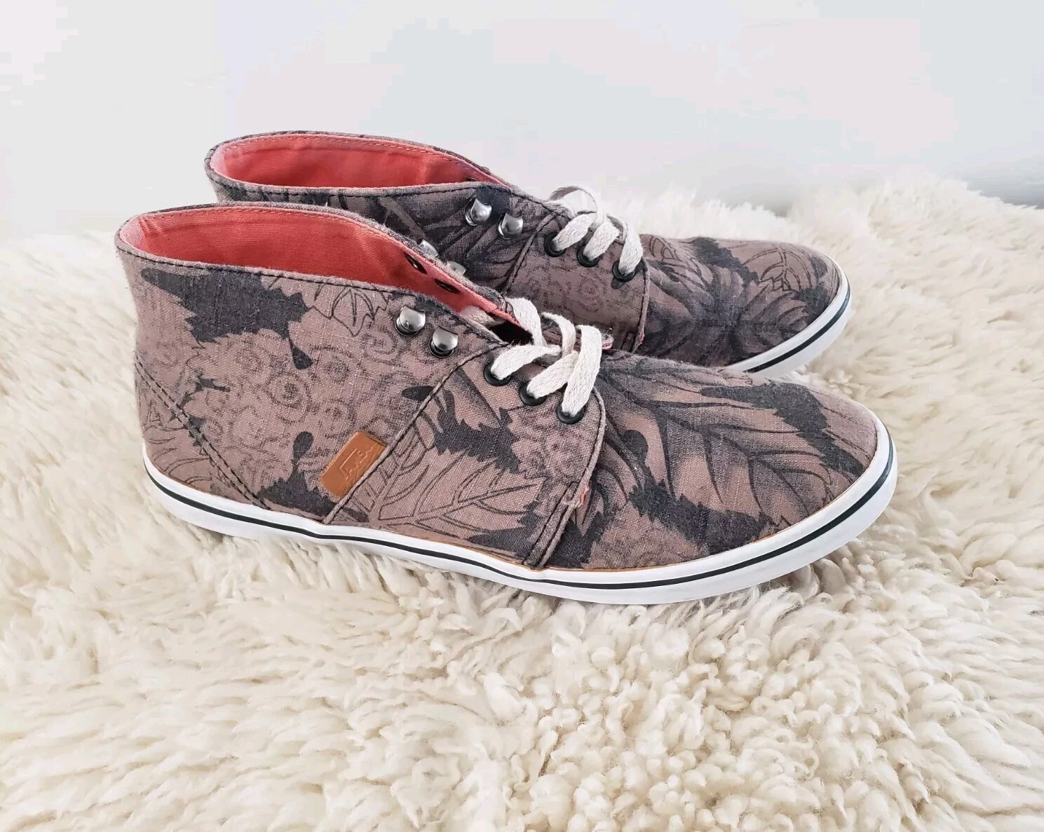 Scarpe Vans donna 8 marroni talpa salmone medio top tela stringate foglie foresta