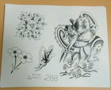 Vintage RARE -1978 Picture Machine Tattoo Flash Sheet 288 Samurai Flowers