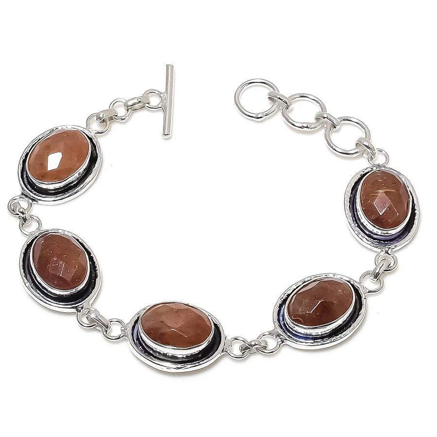 VALENTINO Bracciale gioielli in argento sterling 925 con pietre preziose quarzo fragola misura 7 8''