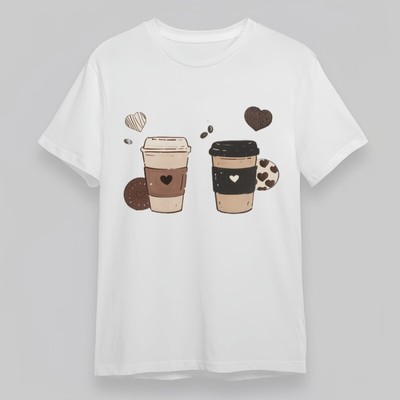 Women's Classic T-Shirt Coffee Cups With Heart and Cookie Graphic Oversize Tee