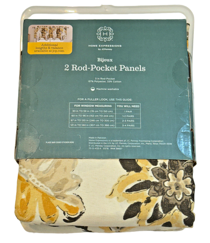 Bijoux Paisley Rod Pocket Panel Set (2) 40" x 84" Yellow Brown Cotton Blend JCP - Picture 4 of 5