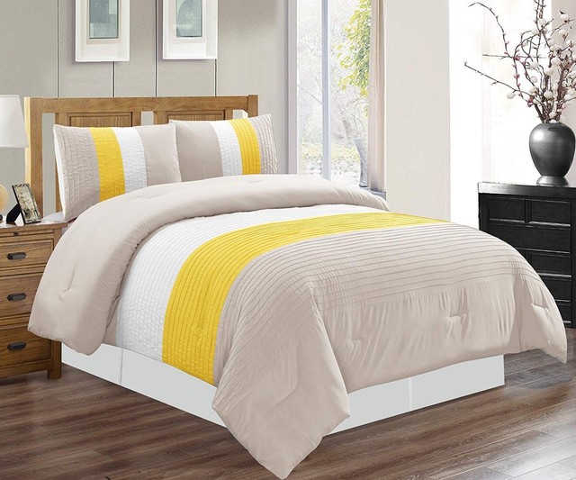 Sunshine Yellow Grey White Pin Tuck Regatta Down Alt Comforter Set
