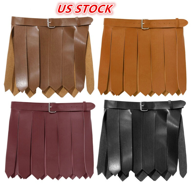 US Warrior PU Leather Skirt Medieval Gladiator Knight Battle Skirt for Cosplay