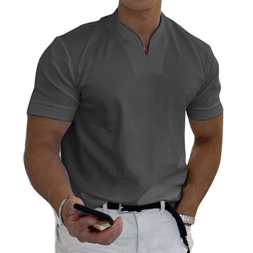Herren Sommer Fitness Kurzarm T-Shirts Einfarbig V-Ausschnitt Pullover Skinny Bluse - Bild 12 von 14