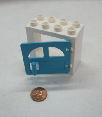 Lego Duplo White & Azure Blue Window Pane Door Unit Building Block 2X4 Style #2