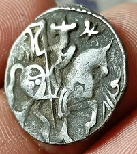 #X3#Indian OHINDA DYNASTY Samanta Deva HORSE & BULL SILVER coin BEAUTIFUL GRADE