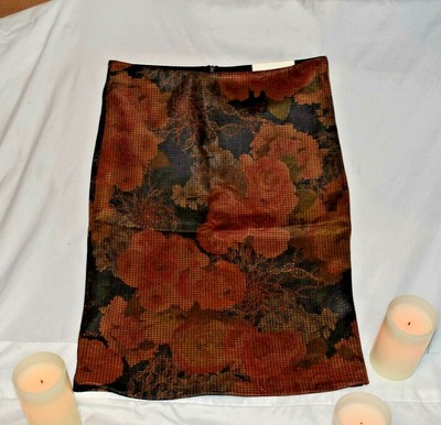 NWT Designer Jenna Rose Women's Long Skirt bottoms Grapic Zip Roses flowers 10