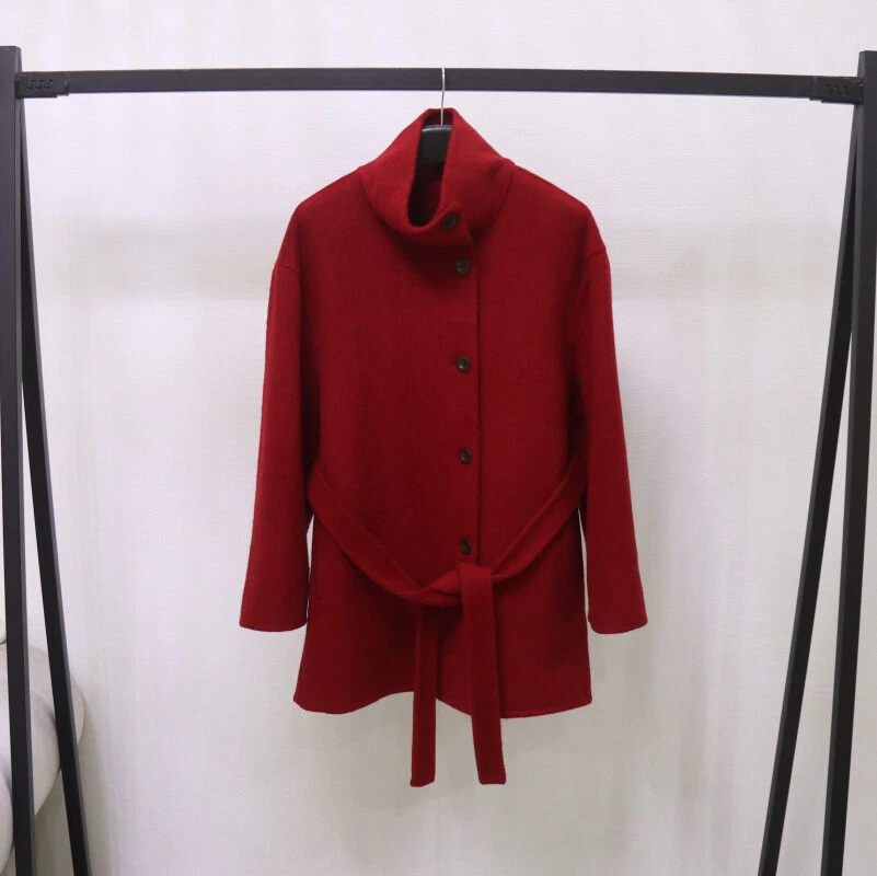 OFF WHITE Cappotto soprabito donna stile americano collo alto double face lana medio lungo nuovo