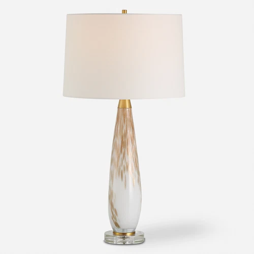 Elegant White Art Glass Mottled Metallic Gold Table Lamp 29 in Contemporary - Picture 1 of 7