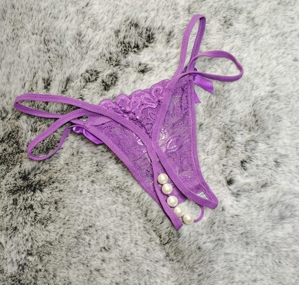 Damen Tanga aus Spitze Offene Schritt String mit Perlen Reizwäsche Spitzenslip - Bild 4 von 4