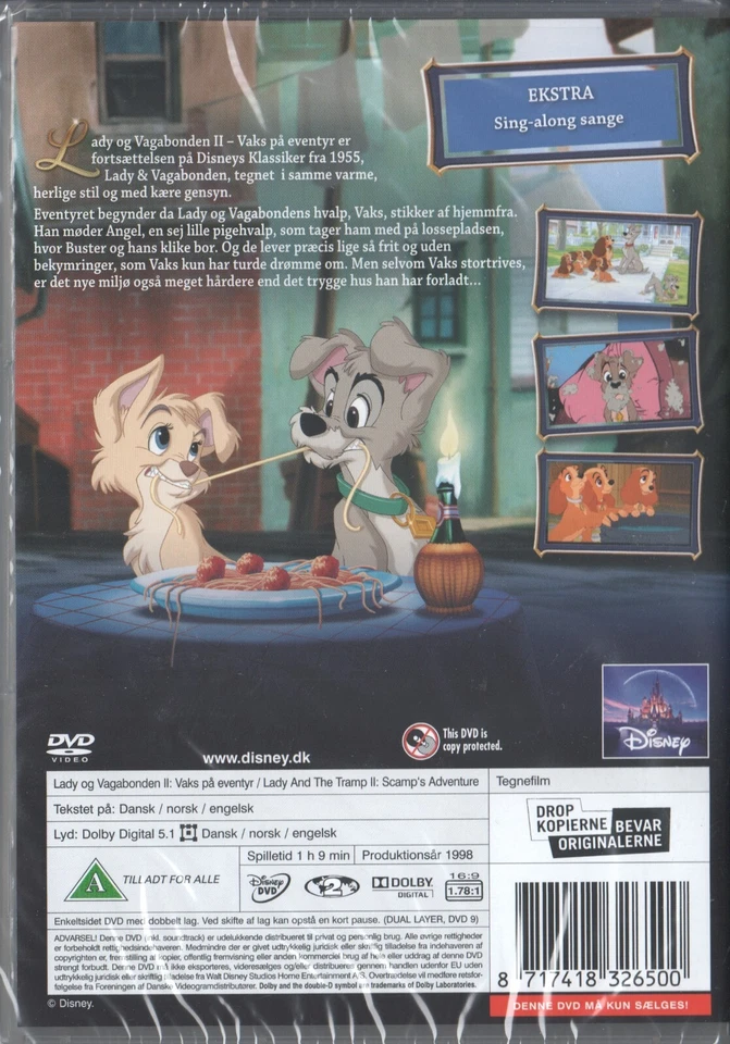Lady and the Tramp 2 Scamp's Adventure 1998 Region 2 PAL DVD NEW Danish Edition - Image 2 of 2