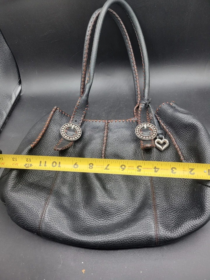Bolsa de ombro BOHO Brighton couro preto marrom ponto chicote desleixada bolsa tote - Imagem 3 de 4