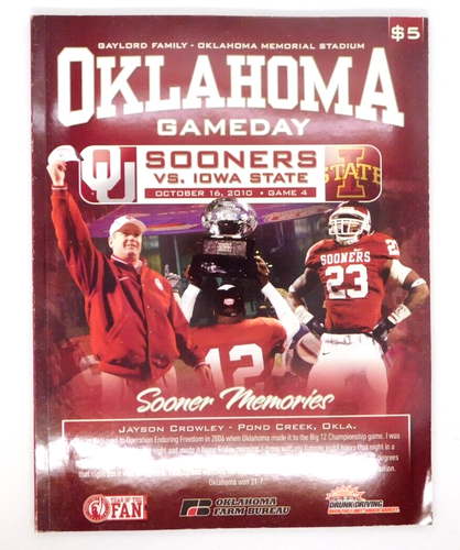 Program Football Oklahoma Sooners OU 2010 Games 4 5 6 Iowa Colorado Texas Tech - Picture 2 of 7