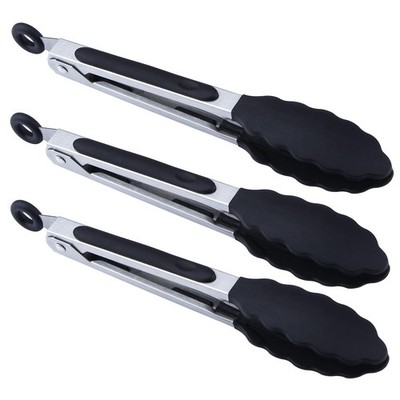 7 inch Cooking Tongs, Set of 3 Mini Kitchen Tongs Silicone Serving Tongs With...