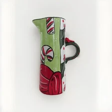 Candy Cane & Holly 10” Ceramic Tankard Vase With Love Joanne DeLomba