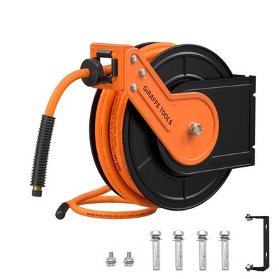 TA15BPLUS Retractable Air Hose Reel with Swivel Bracket 3/8'' x 50 ft Hybrid H...