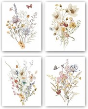 Watercolor Flower Wall Art Poster,Vintage Floral Canvas Wall Art,Botanical Wi...