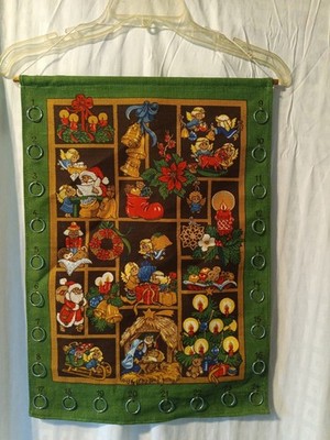 Vintage Burlap German Kathe Wohlfahrt Christmas Advent Calendar With Metal Rings