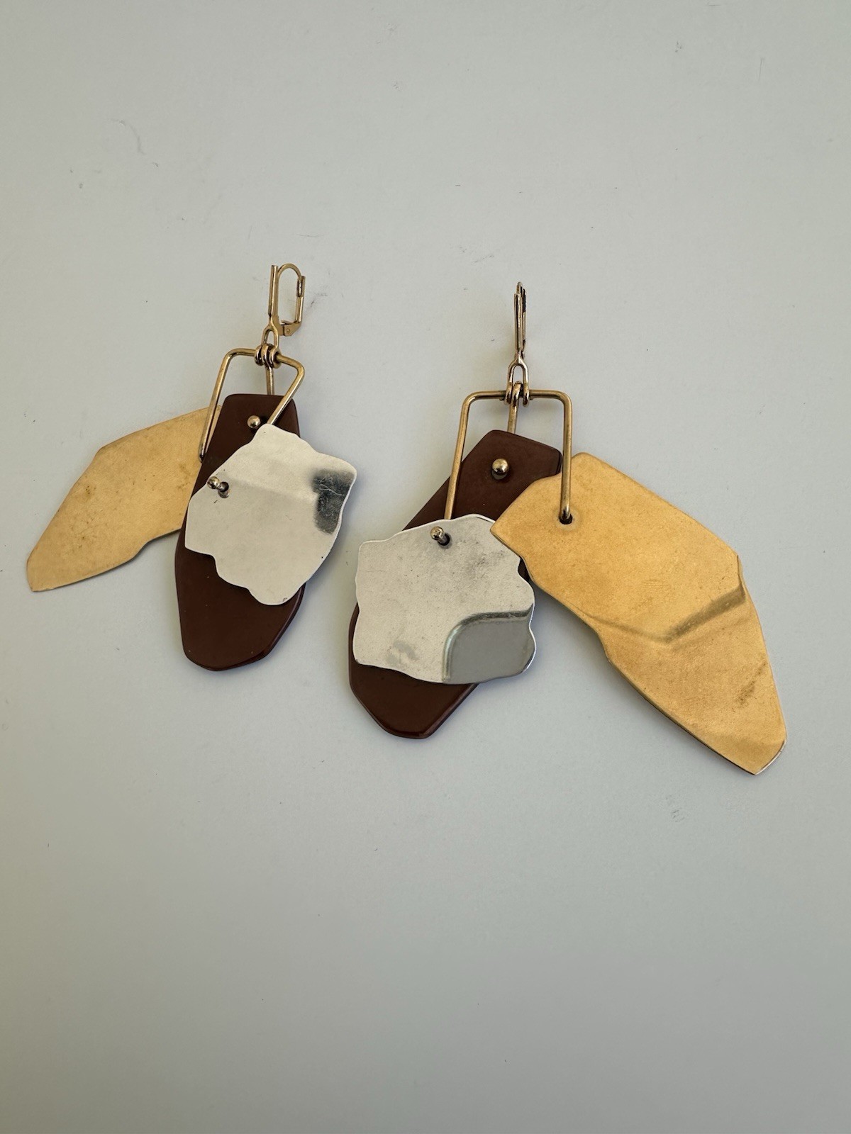 Celine Patchwork Earrings Silver Gold Enameled Po… - image 4
