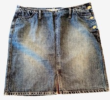 VTG GAP Distressed Blue Denim A-Line Skirt Side Buttons Front Back Slits 10