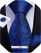 Paisley Ties for Men Silk Necktie and Pocket Square Cufflinks Tie Clip Set Woven
