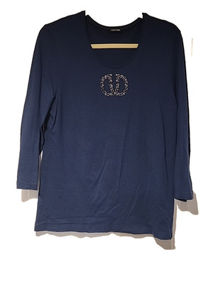 vintage GERRY WEBER Womens 12 Long sleeve Blouse tee shirt  EU 44 navy blue logo
