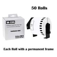 50 Rolls 2-3/7" x 100' Continuous Paper Tape DK-2205 for Brother QL-1050N Label