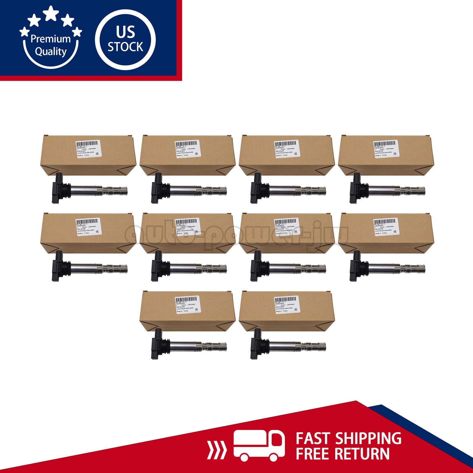 10PCS Ignition Coil Kit For 03-12 Bentley W12 6.0L 05-09 Audi A8 6.0L 07C905715A