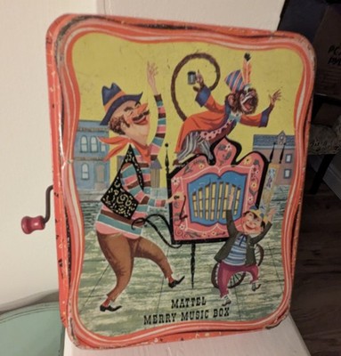 Vintage 1950 s MATTEL Merry MUSIC BOX Metal TIN TOY Organ Grinder WORKS Monkey