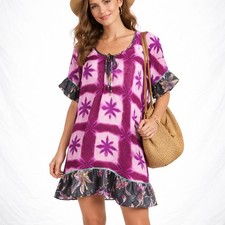 E by ELOISE Anthropologie Size Med Satin Shiobori Batik Blooms Mini Shift Dress